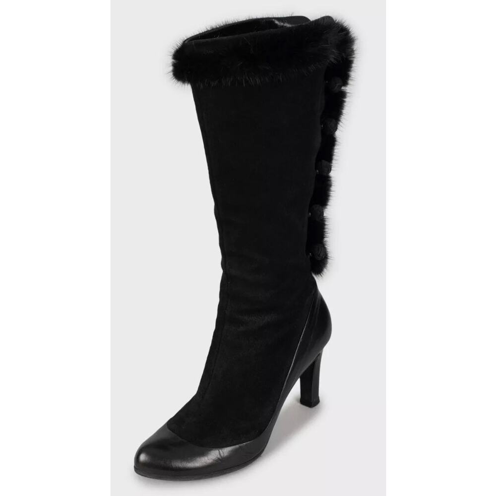 Alexander McQueen Black Suede Fur Trim Boots - EU 39.5 - Picture 3 of 5